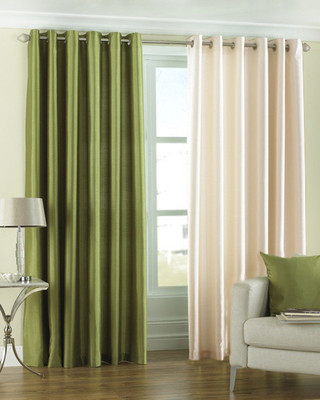 33% OFF on Pindia Polyester Green, Beige Solid Eyelet Curtain
