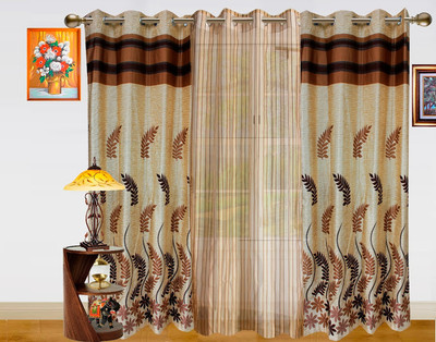 30% OFF on Dekor World Polyester Brown, Beige Floral Eyelet Curtain