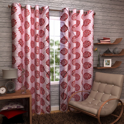 60% OFF on Enfin Homes Polyester Maroon Floral Eyelet Curtain