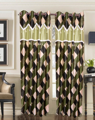 50% OFF on Shopgrab Polyester Green Checkered Eyelet Curtain