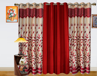 38% OFF on Dekor World Polyester Maroon Floral Eyelet Curtain