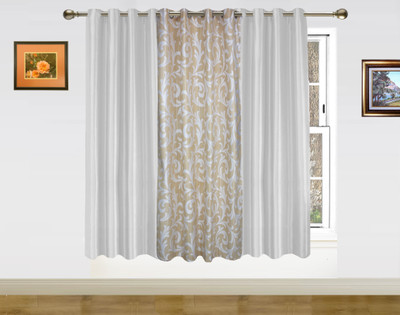 40% OFF on Dekor World Polyester Beige, White Solid Eyelet Curtain