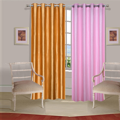 42% OFF on Handloomdaddy Polyester Gold, Pink Solid Tab Top Curtain