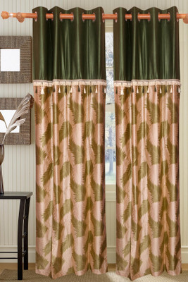 42% OFF on Vrinda Polyester Green Floral Eyelet Curtain
