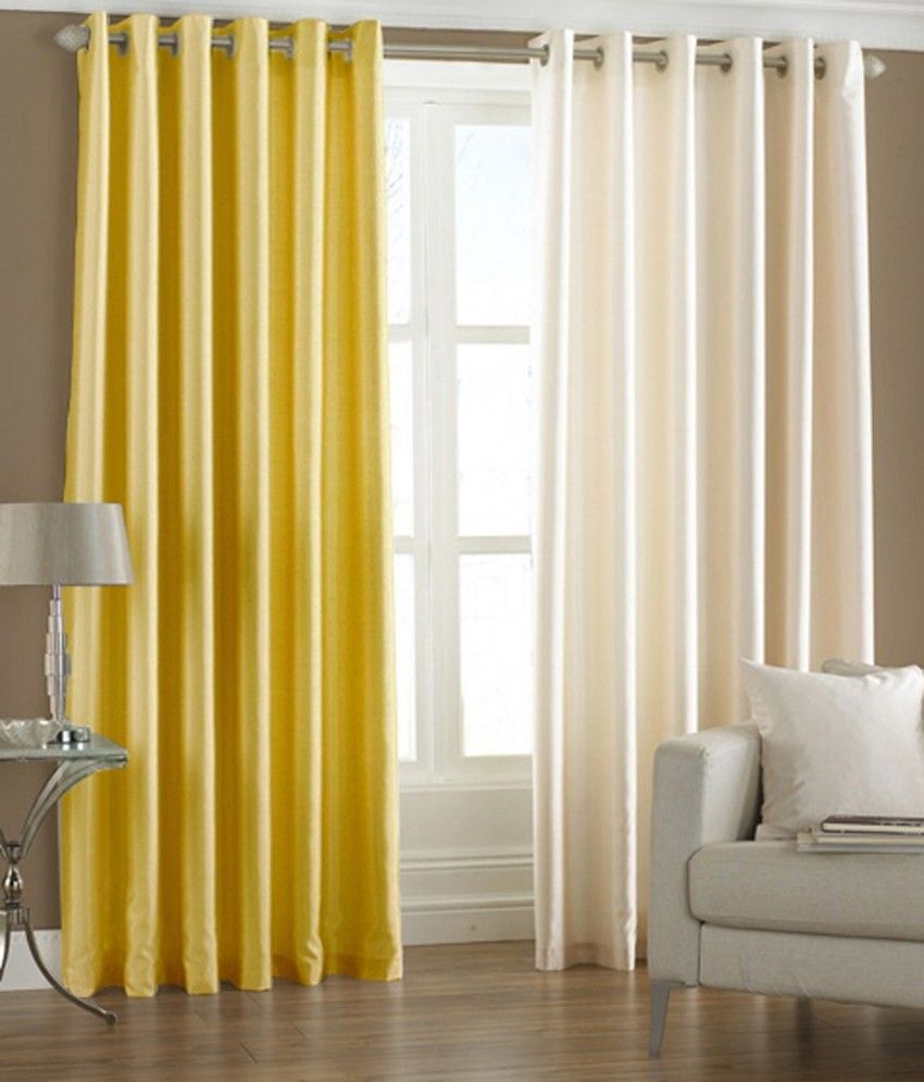 66% OFF on HomeZaara Polyester Yellow, Beige Solid Eyelet Curtain
