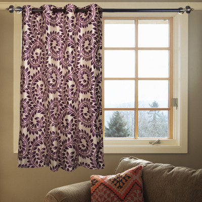56% OFF on Kings Polycotton Purple Floral Tab Top Curtain