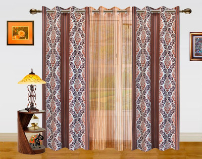 56% OFF on Dekor World Polyester Brown, Beige Damask Eyelet Curtain