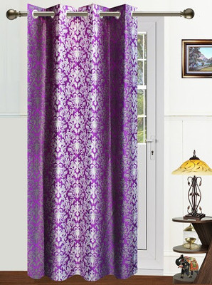 64% OFF on Dekor World Polyester Purple Damask Ring Rod Curtain
