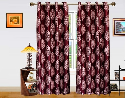 40% OFF on Dekor World Polyester Maroon, Pink Floral Eyelet Curtain