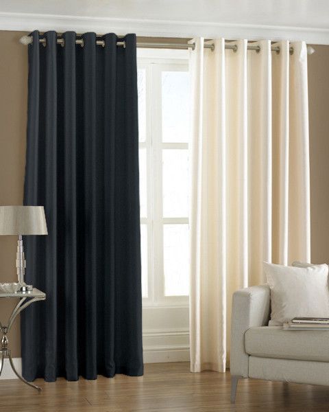 33% OFF on Pindia Polyester Black, Beige Solid Eyelet Curtain