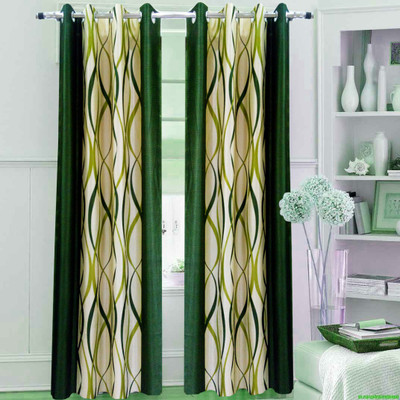 56% OFF on Homefab India Polyester Green Geometric Eyelet Curtain