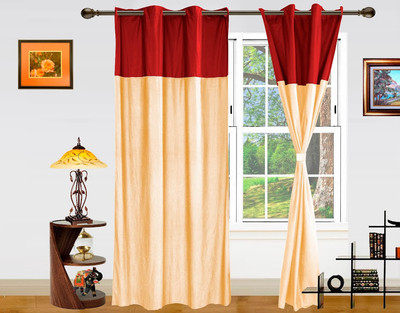 54% OFF on Dekor World Polyester Maroon, Beige Solid Eyelet Curtain