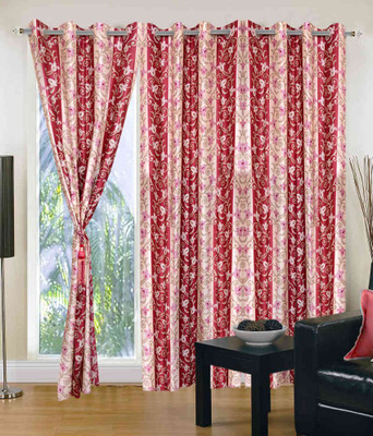 66% OFF on HomeZaara Polyester Multicolor Striped Eyelet Curtain