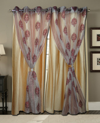 27% OFF on Zigma Collections Polyester, Tissue Gold Embroidered Eyelet Curtain
