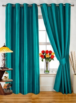 34% OFF on Dekor World Polyester Blue Damask Eyelet Curtain