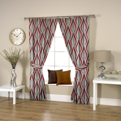 53% OFF on Threadmix Polyester Red Abstract Eyelet Curtain