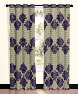 24% OFF on Vivace Homes Jacquard, Polyester Purple Damask Eyelet Curtain