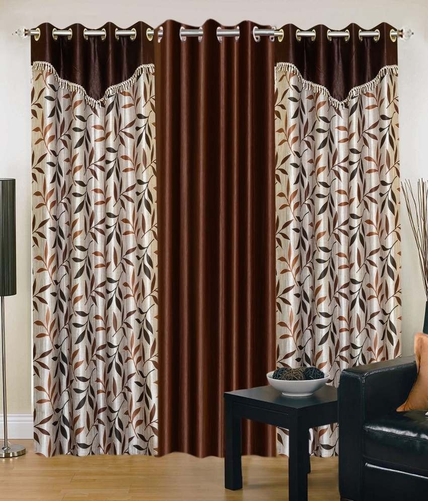 66% OFF on Shopgrab Polyester Brown, Beige Printed Eyelet Curtain