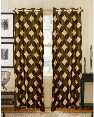 63% OFF on Handloomhub Polyester Green Checkered Eyelet Curtain