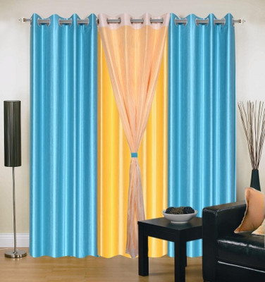60% OFF on IWS Polyester Multicolor Striped Ring Rod Curtain