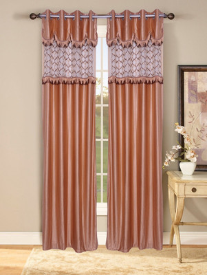 27% OFF on Fresh From Loom Polycotton Peach Solid Eyelet Curtain
