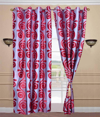 66% OFF on HomeZaara Polyester Maroon Floral Eyelet Curtain