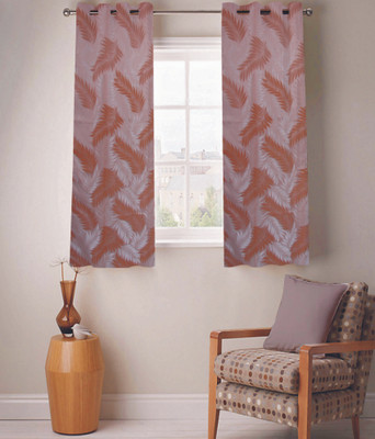 50% OFF on Fabutex Polyester Orange Floral Eyelet Curtain