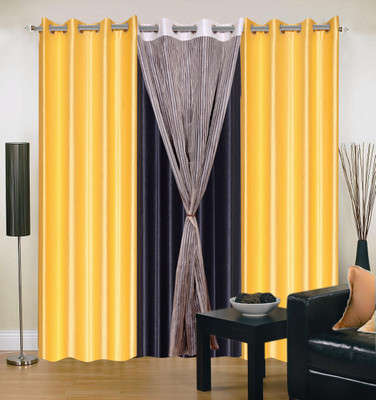 55% OFF on Hargunz Yellow, Black Solid Eyelet Curtain