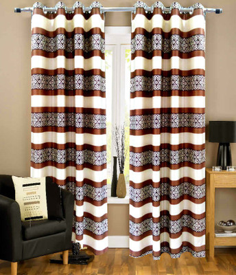 57% OFF on Homefab India Polyester Brown Striped Eyelet Curtain