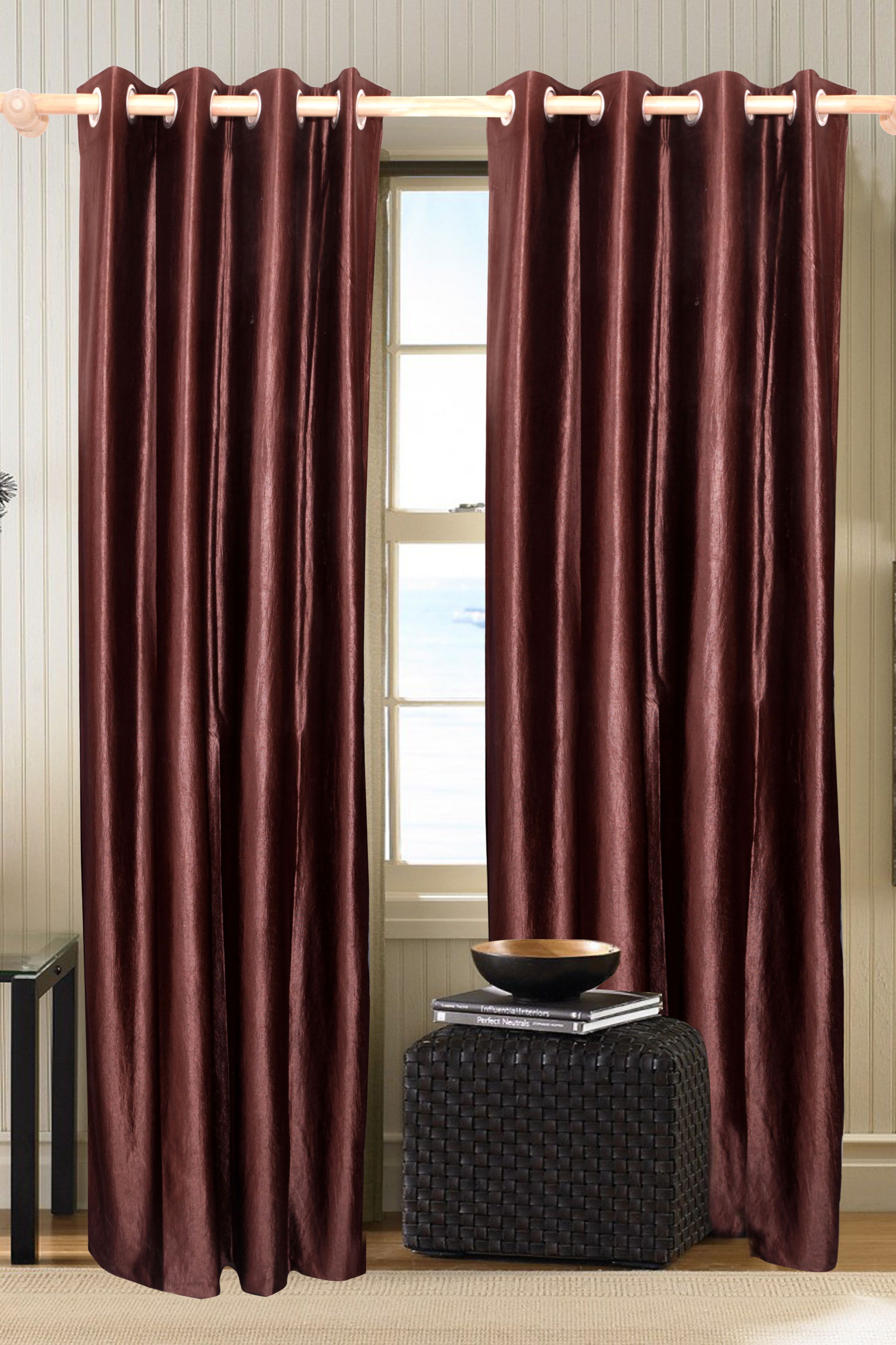 57% OFF on Vrinda Polyester Brown Floral Eyelet Curtain