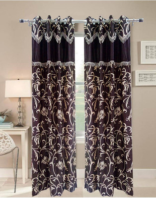 23% OFF on FabBig Polyester Brown Floral Eyelet Curtain