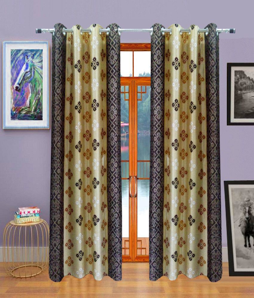 66% OFF on Homefab India Polyester Brown Floral Eyelet Curtain