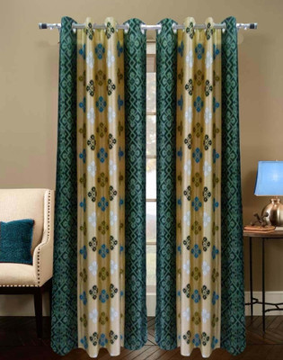 66% OFF on Homefab India Polyester Green Checkered Eyelet Curtain