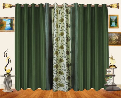 46% OFF on Decor Bazaar Polyester Dark Green Floral Eyelet Curtain