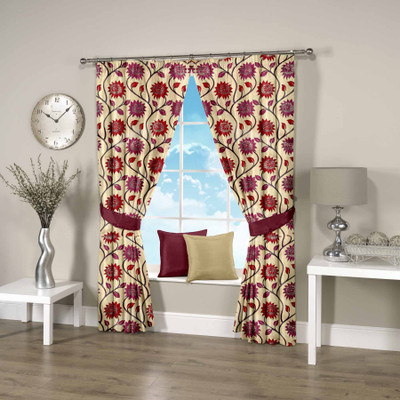 59% OFF on Threadmix Polyester Beige Floral Eyelet Curtain