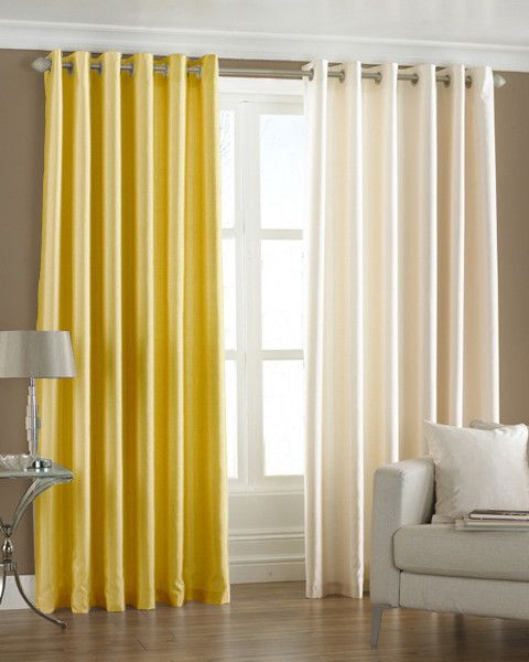 33% OFF on Pindia Polyester Yellow, Beige Solid Eyelet Curtain