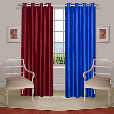 43% OFF on Handloomdaddy Polyester Maroon, Blue Floral Eyelet Curtain