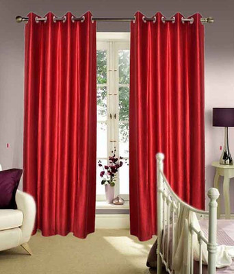 68% OFF on Fogg Polyester Maroon, Maroon Solid Eyelet Curtain