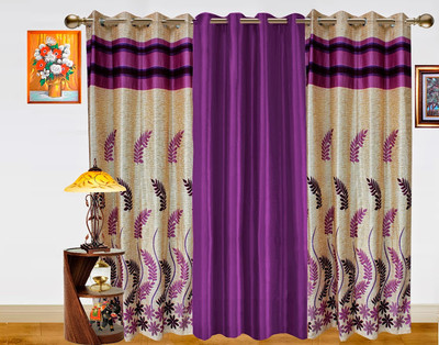 27% OFF on Dekor World Polyester Purple Floral Eyelet Curtain