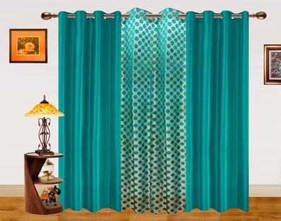 50% OFF on Dekor World Polyester Blue Polka Eyelet Curtain