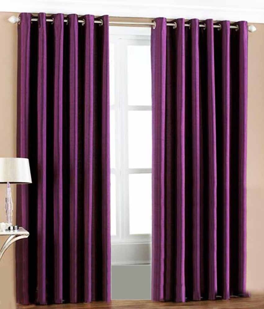 62% OFF on White Wave Polyester Purple Solid Tab Top Curtain