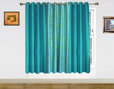 43% OFF on Dekor World Polyester Blue Solid Eyelet Curtain