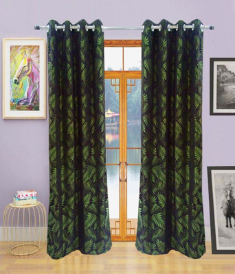 66% OFF on Homefab India Polyester Green Striped Eyelet Curtain