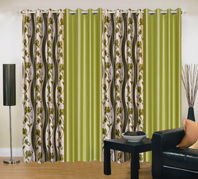 45% OFF on IWS Polyester Green Printed Eyelet Curtain