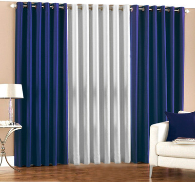 33% OFF on Pindia Polyester Blue, White Floral Eyelet Curtain