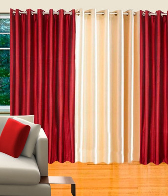 65% OFF on Decor Vatika Polycotton Maroon, Beige Damask Eyelet Curtain