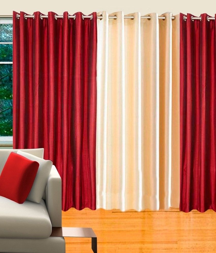 57% OFF on Hargunz Polycotton Maroon, Beige Abstract Eyelet Curtain