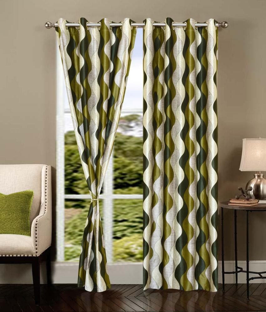 66% OFF on Optimistic Home Furnishing Polyester Green Abstract Tab Top Curtain