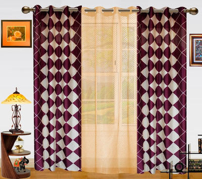 45% OFF on Dekor World Polyester Purple, Beige Solid Eyelet Curtain