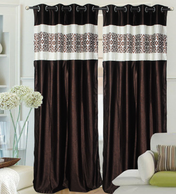 50% OFF on Fantasy Home Decor Polyester Brown Abstract Eyelet Curtain